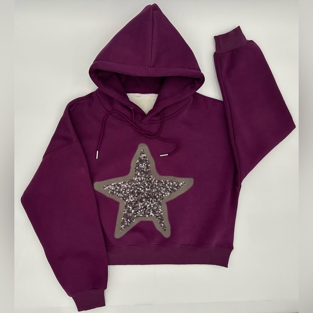 Soft Sequin Star Hoodie One Size Valentine Day Gift Cute